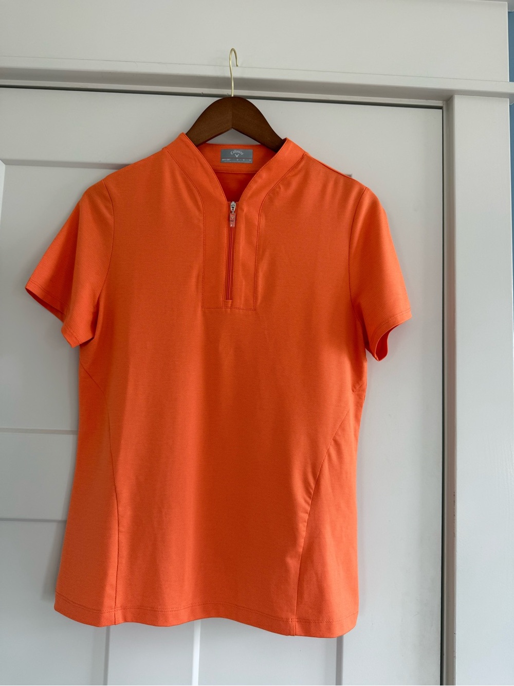 Callaway Womens Quarter Zip Short Sleeve Golf Polo Orange Size Medium